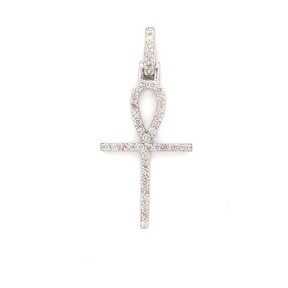 Tennis Ankh Cross .65cttw Diamond Pendant 10K Yellow Gold 10K White Gold HipHopBling