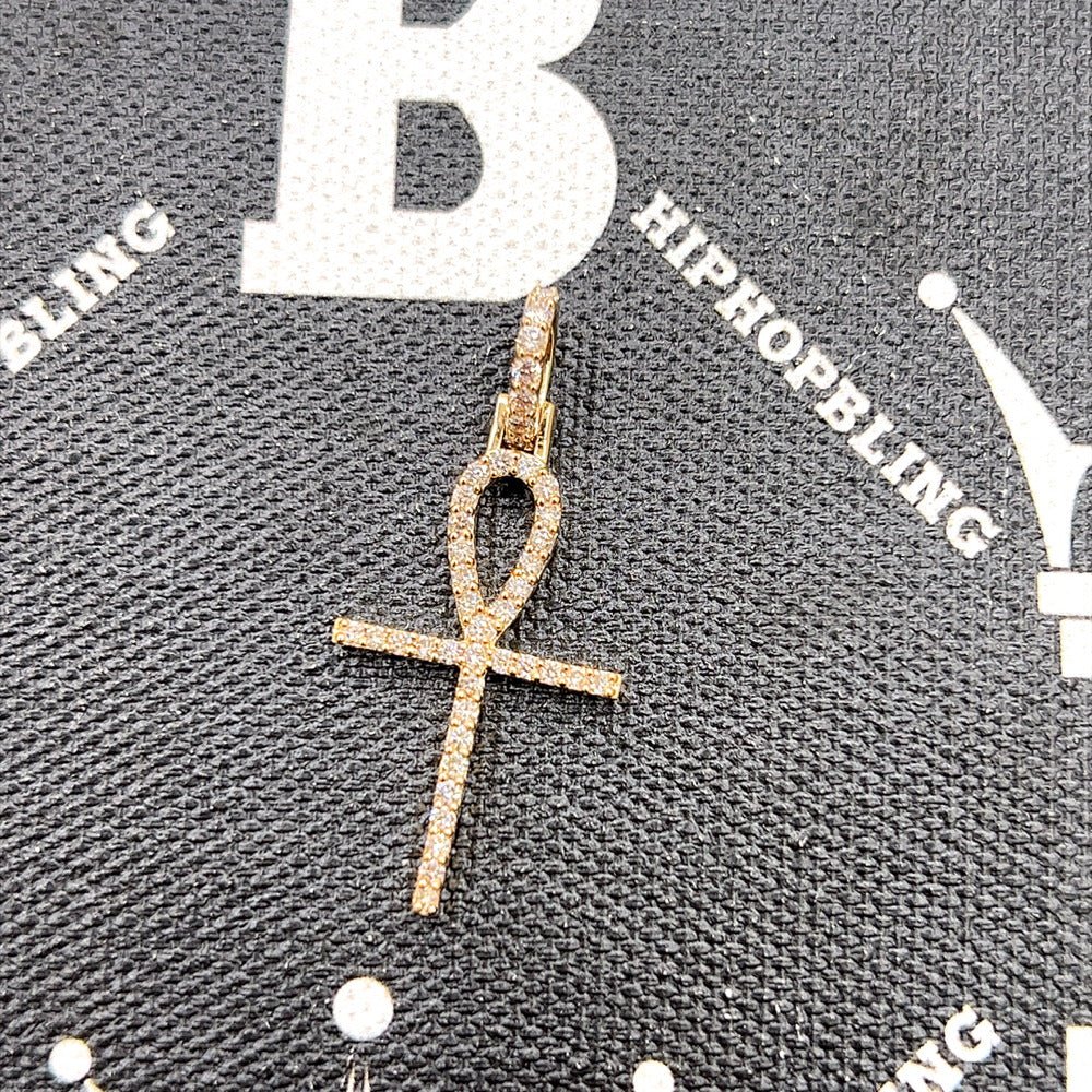 Tennis Ankh Cross .65cttw Diamond Pendant 10K Yellow Gold 10K White Gold HipHopBling