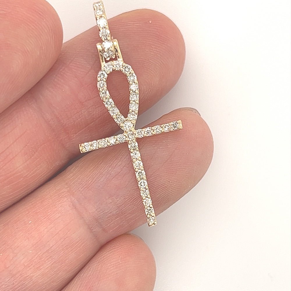 Tennis Ankh Cross .65cttw Diamond Pendant 10K Yellow Gold 10K Yellow Gold HipHopBling