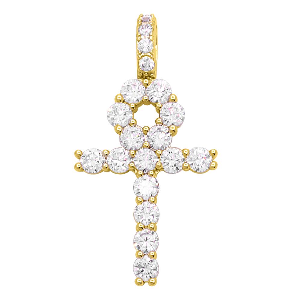 Tennis Ankh Cross Hip Hop Bling Bling Pendant Yellow Gold HipHopBling