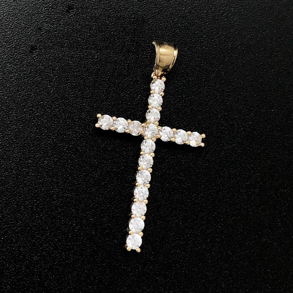 Tennis Cross CZ 10K Yellow Gold Pendant HipHopBling
