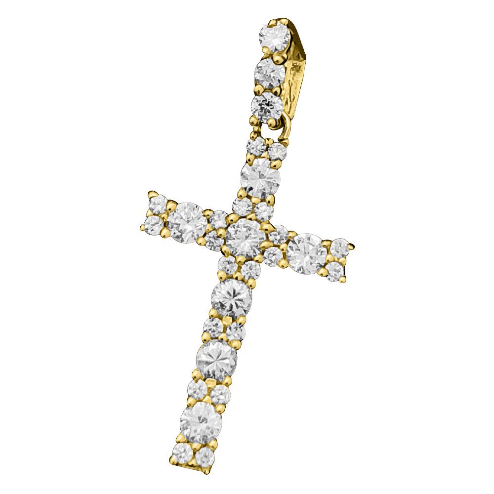 Tennis Cross CZ Cluster 10K Yellow Gold Pendant HipHopBling