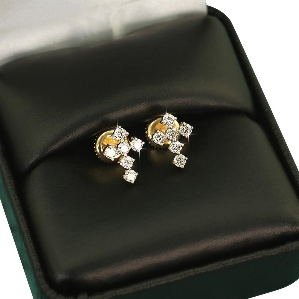 Tennis Cross Diamond Earrings .41cttw 10K Yellow Gold HipHopBling