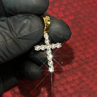Tennis Cross Miracle Set Diamond Pendant .925 Sterling Silver Yellow Gold HipHopBling