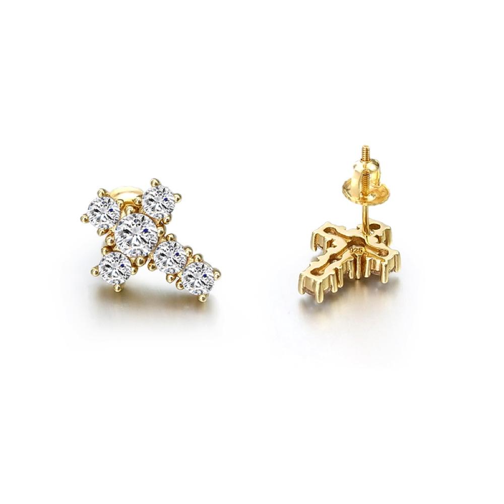 Tennis Cross Stud CZ Iced Out Earrings .925 Silver HipHopBling
