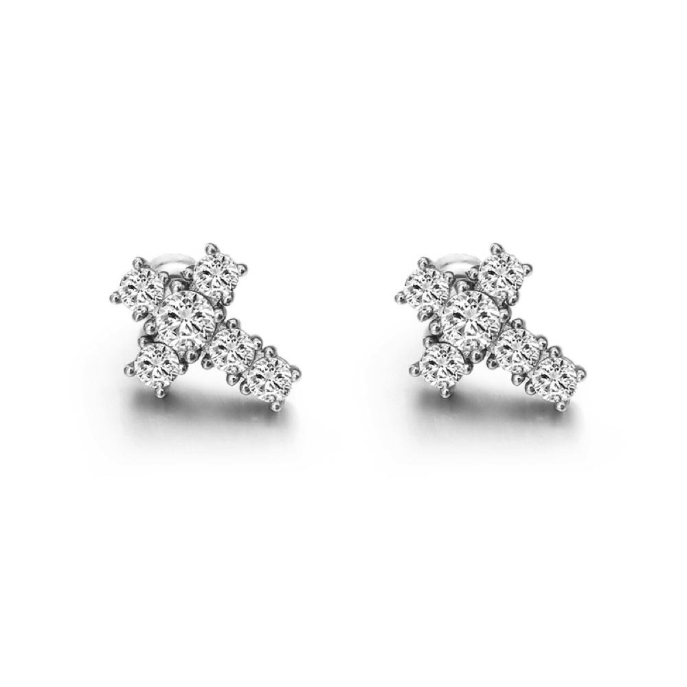 Tennis Cross Stud CZ Iced Out Earrings .925 Silver White Gold HipHopBling