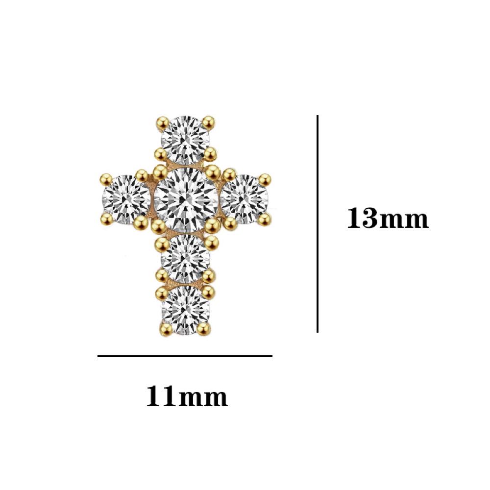Tennis Cross Stud CZ Iced Out Earrings .925 Silver Yellow Gold HipHopBling
