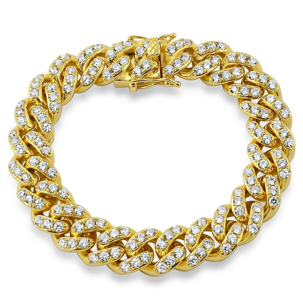 Tennis Cuban Iced Out Hip Hop Bracelet Yellow Gold 7" HipHopBling