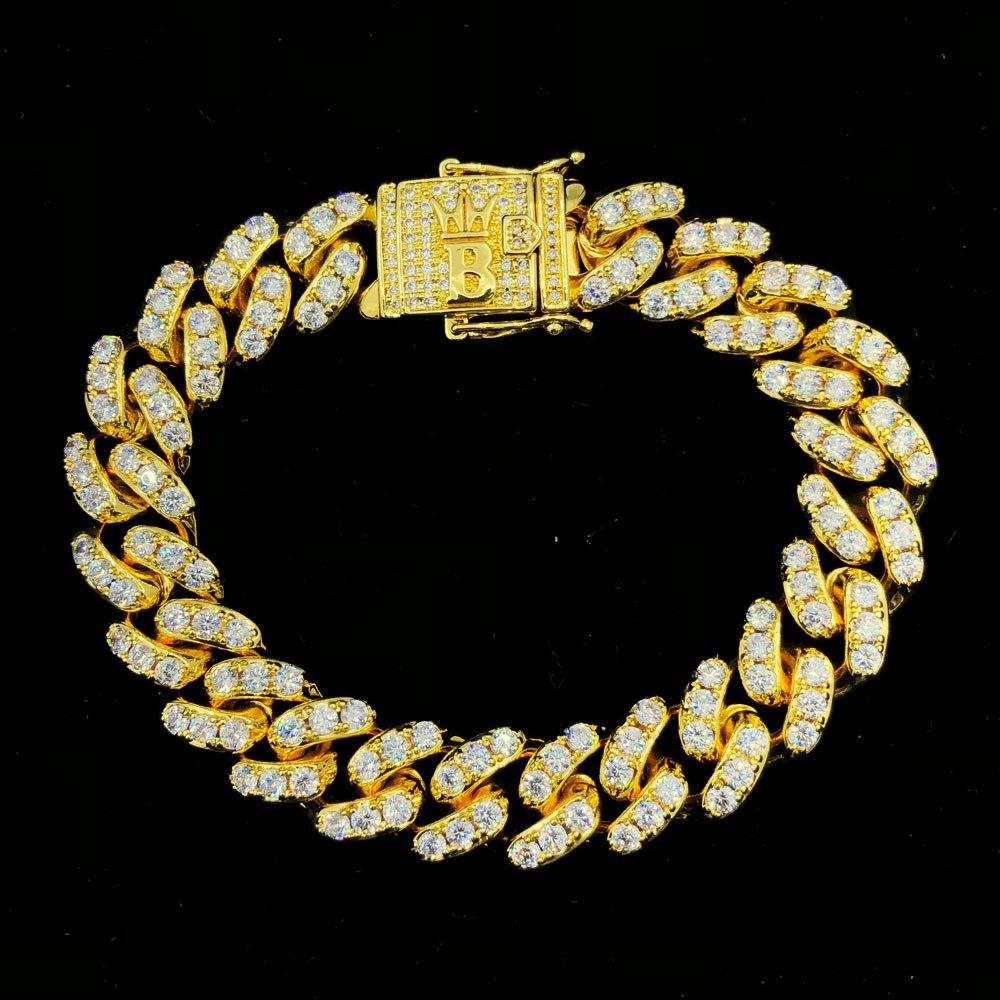 Tennis Cuban Link Hip Hop Bling Bling Bracelet 13MM Yellow Gold 8" HipHopBling