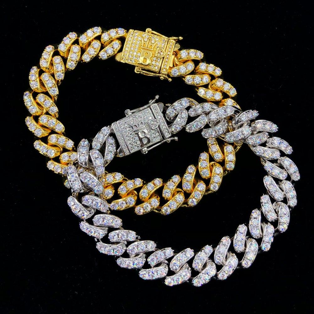 Tennis Cuban Link Hip Hop Bling Bling Bracelet 13MM Yellow Gold 8" HipHopBling