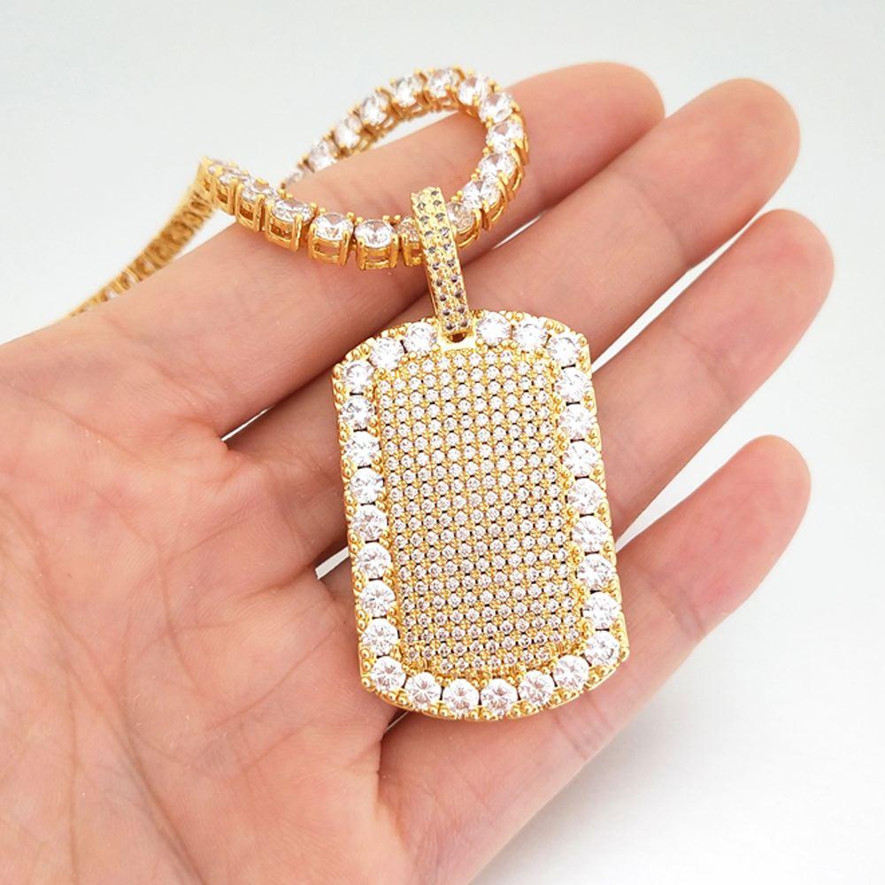 Tennis Dog Tag Hip Hop Bling Bling Pendant Yellow Gold HipHopBling