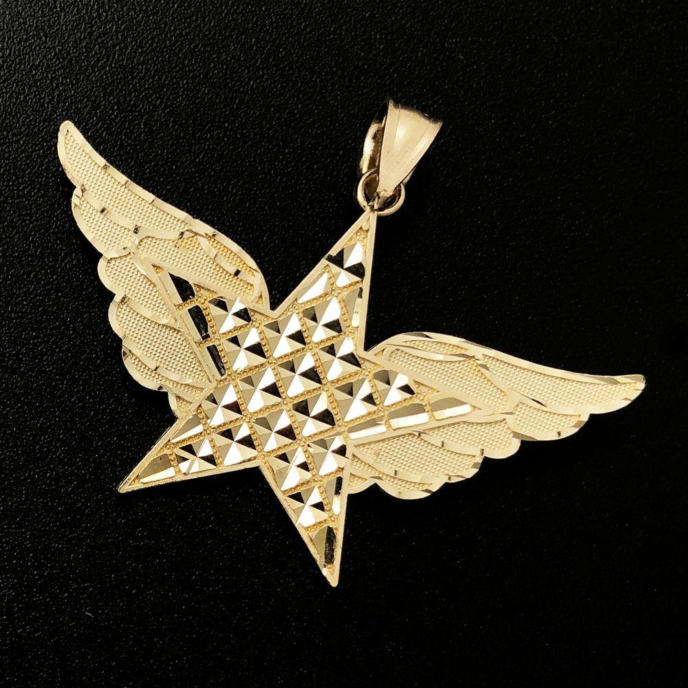 Texas Lone Star Wings DC 10K Yellow Gold Pendant HipHopBling