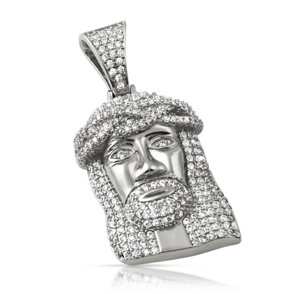 The Classic Mini Jesus Piece Pendant in White / Yellow Gold White Gold HipHopBling