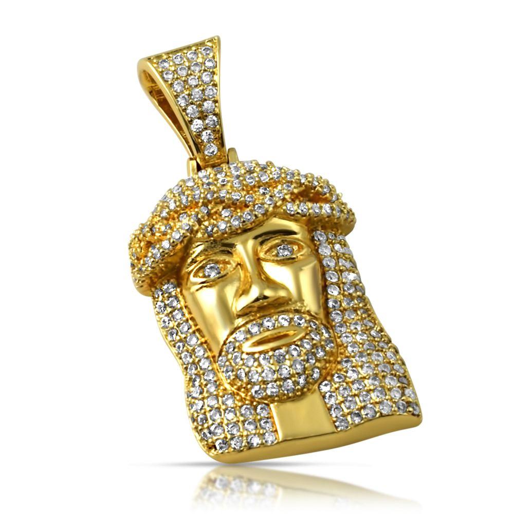 The Classic Mini Jesus Piece Pendant in White / Yellow Gold Yellow Gold HipHopBling