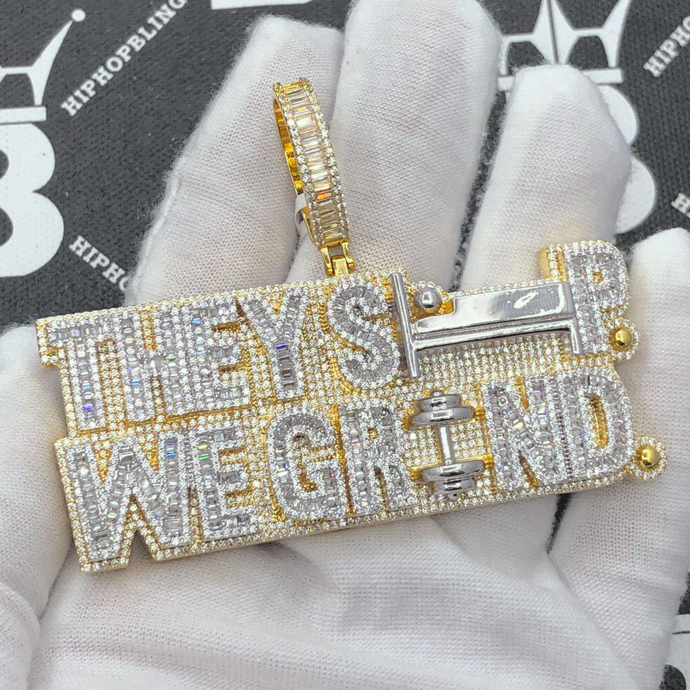 They Sleep We Grind CZ Hip Hop Bling Iced Out Pendant Yellow Gold HipHopBling