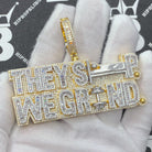 They Sleep We Grind CZ Hip Hop Bling Iced Out Pendant Yellow Gold HipHopBling