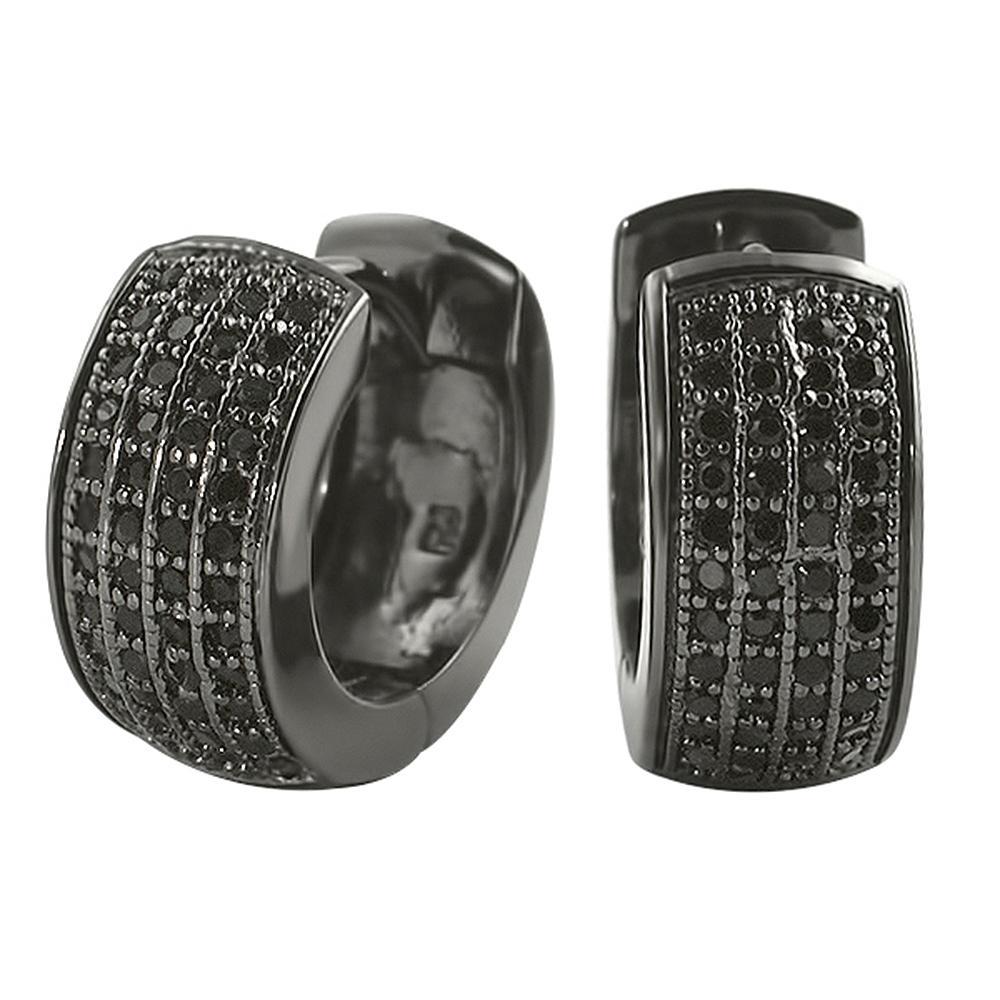 Thick 4 Row Hoops Black CZ Huggie Earrings HipHopBling