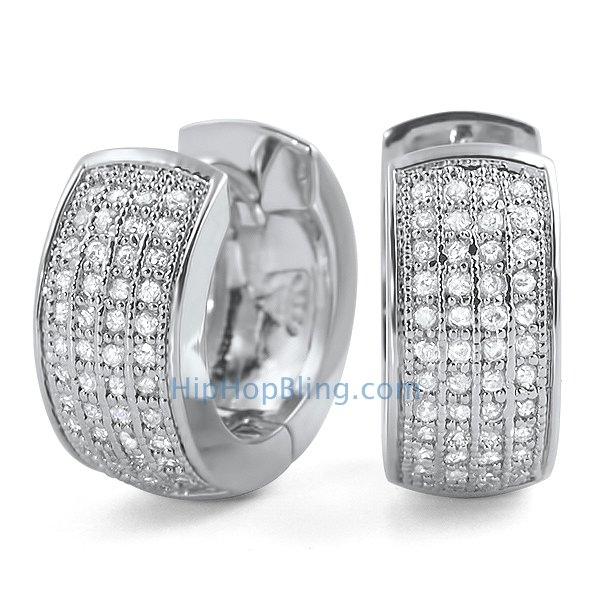 Thick 4 Row Hoops CZ Huggie Bling Earrings HipHopBling