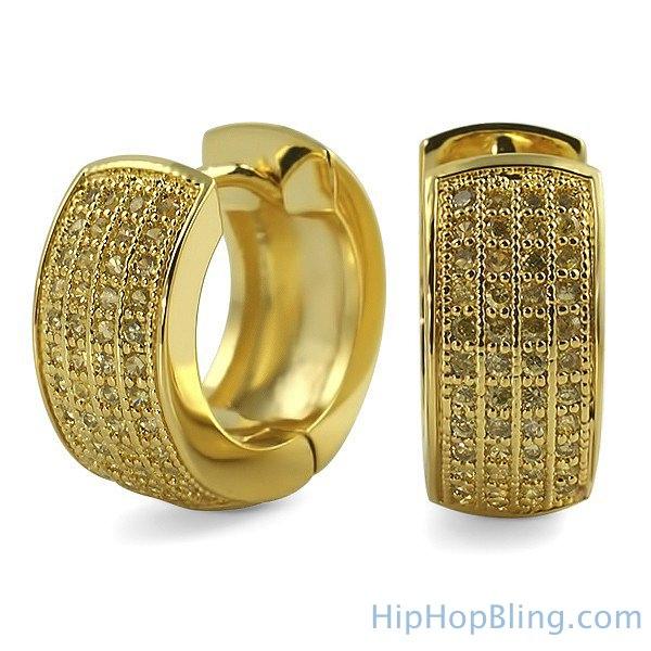 Thick 4 Row Hoops Lemonade CZ Huggie Earrings HipHopBling