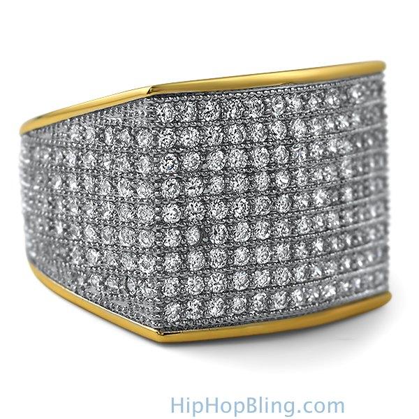 Thick Block Gold CZ Bling Bling Ring 7 HipHopBling