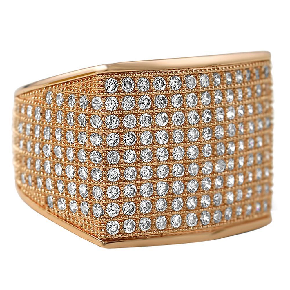 Thick Block Rose Gold CZ Bling Bling Ring 7 HipHopBling