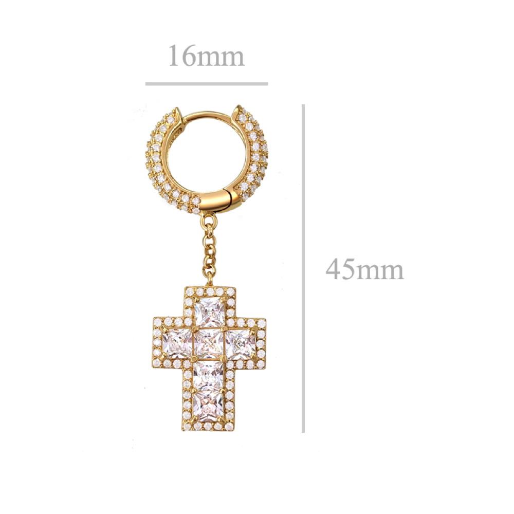 Thick Princess Cross Dangling Huggie Hoop Icedout Earrings .925 Silver White Gold HipHopBling