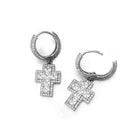 Thick Princess Cross Dangling Huggie Hoop Icedout Earrings .925 Silver White Gold HipHopBling