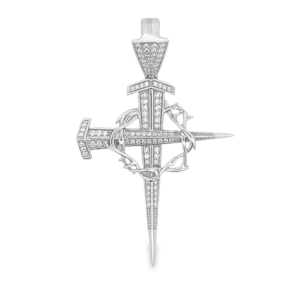Thorn Cross VVS Moissanite Pendant .60cttw .925 Sterling Silver White Gold HipHopBling