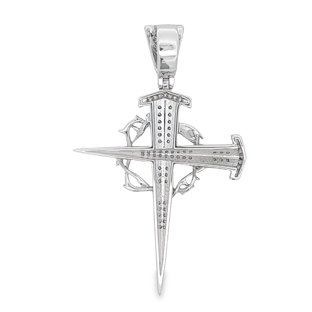 Thorn Cross VVS Moissanite Pendant .60cttw .925 Sterling Silver Yellow Gold HipHopBling