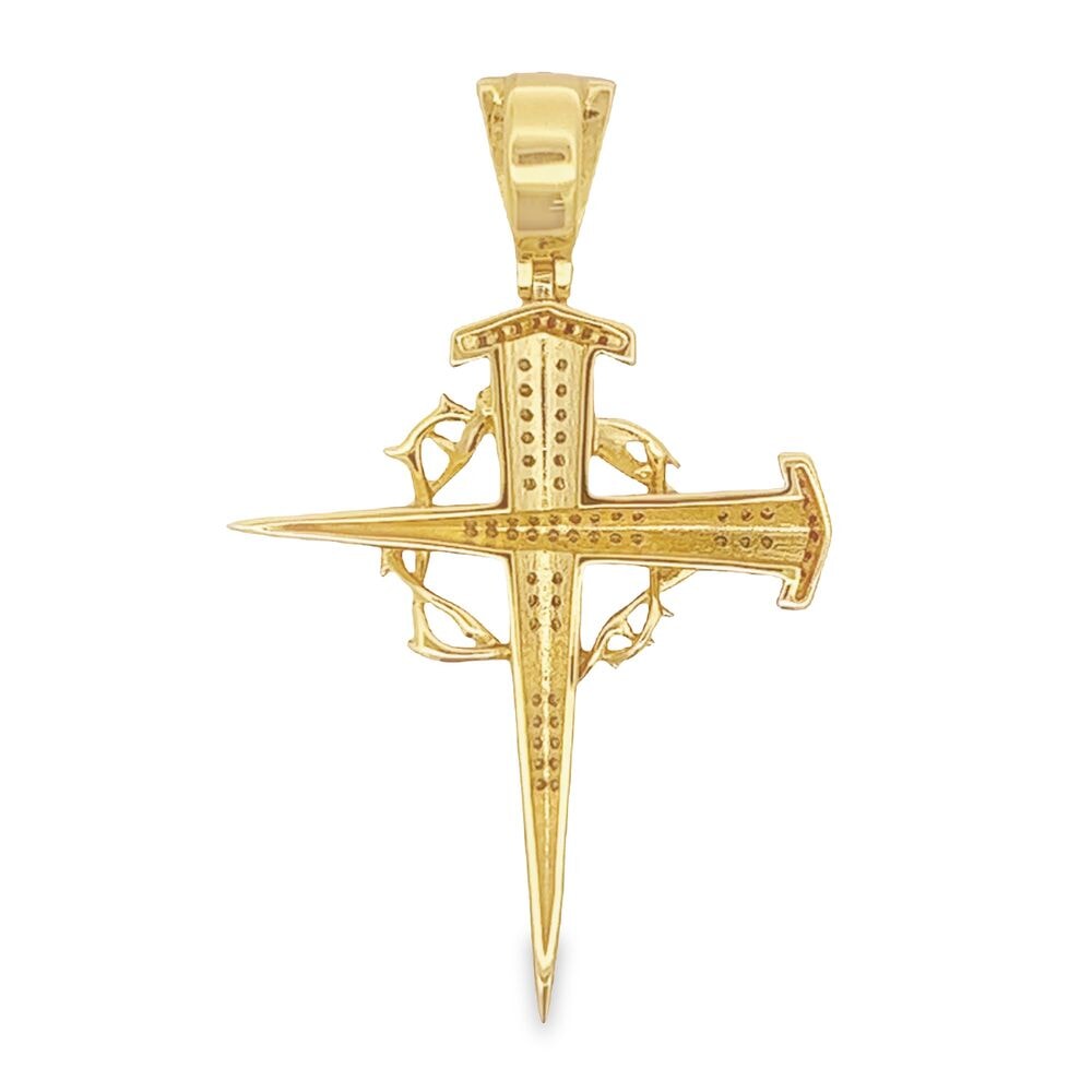 Thorn Cross VVS Moissanite Pendant .60cttw .925 Sterling Silver Yellow Gold HipHopBling