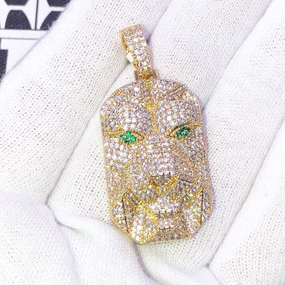 Tiger 3D Dog Tag VVS CZ Hip Hop Iced Out Pendant Yellow Gold HipHopBling