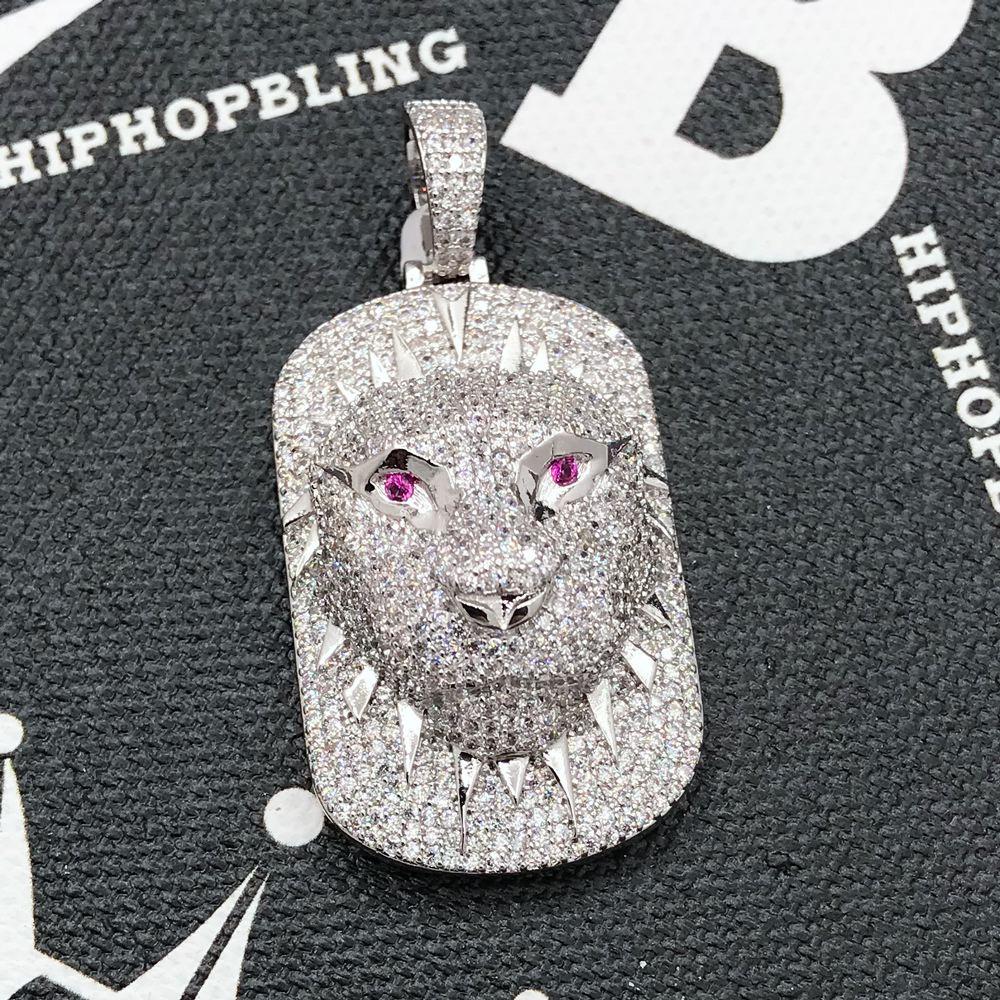Tiger Dog Tag CZ Hip Hop Bling Bling Pendant White Gold HipHopBling