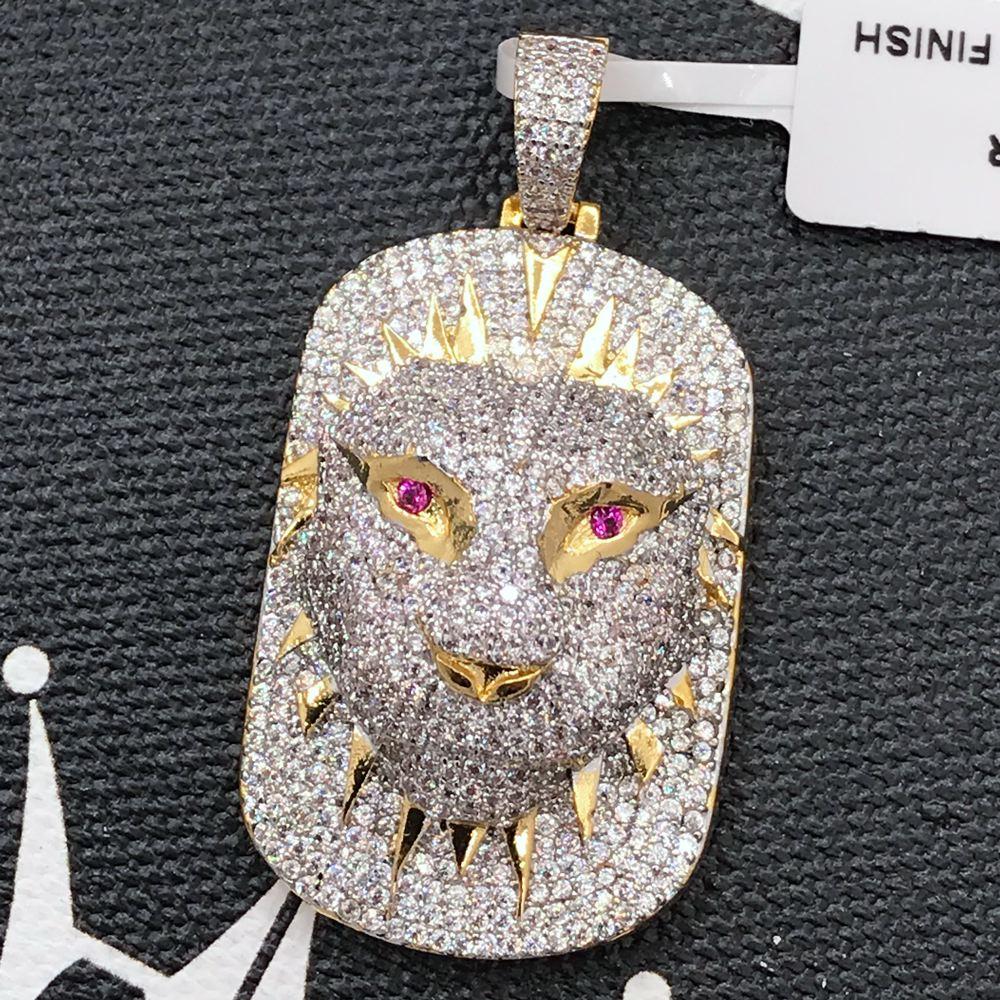 Tiger Dog Tag CZ Hip Hop Bling Bling Pendant Yellow Gold HipHopBling