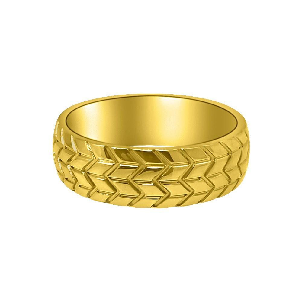 Tire Tread Gold Eternity Ring Stainless Steel HipHopBling