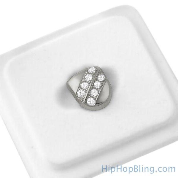 Tooth Grillz Diagonal Bling 2 Row Cap Silver HipHopBling