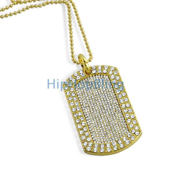 Totally iced Out Blizzard Gold Dog Tag & Chain – HipHopBling