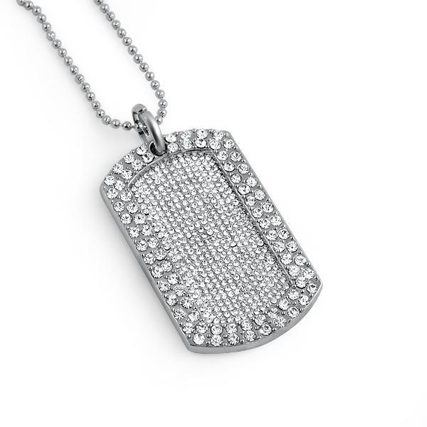 Totally iced Out Blizzard Rhodium Bling Dog Tag & Chain HipHopBling