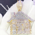 Trap House Baguette CZ Iced Out Pendant Yellow Gold HipHopBling