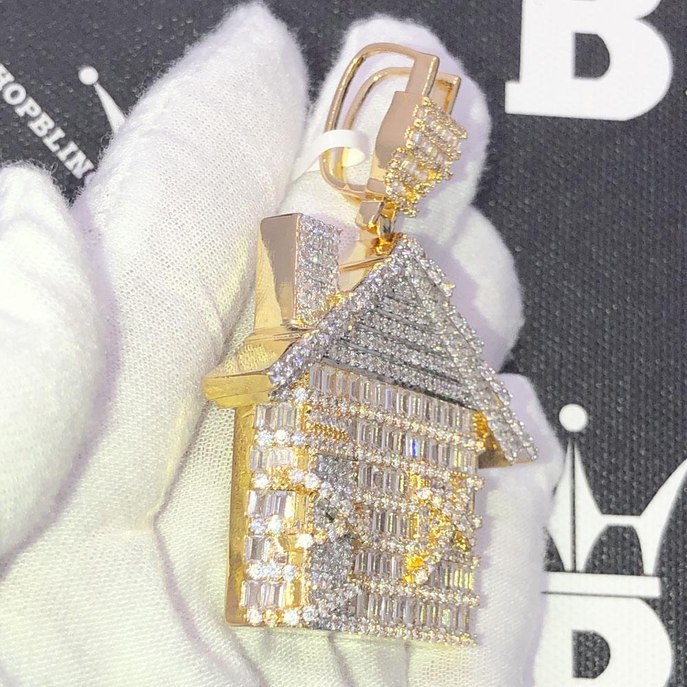 Trap House Baguette CZ Iced Out Pendant Yellow Gold HipHopBling