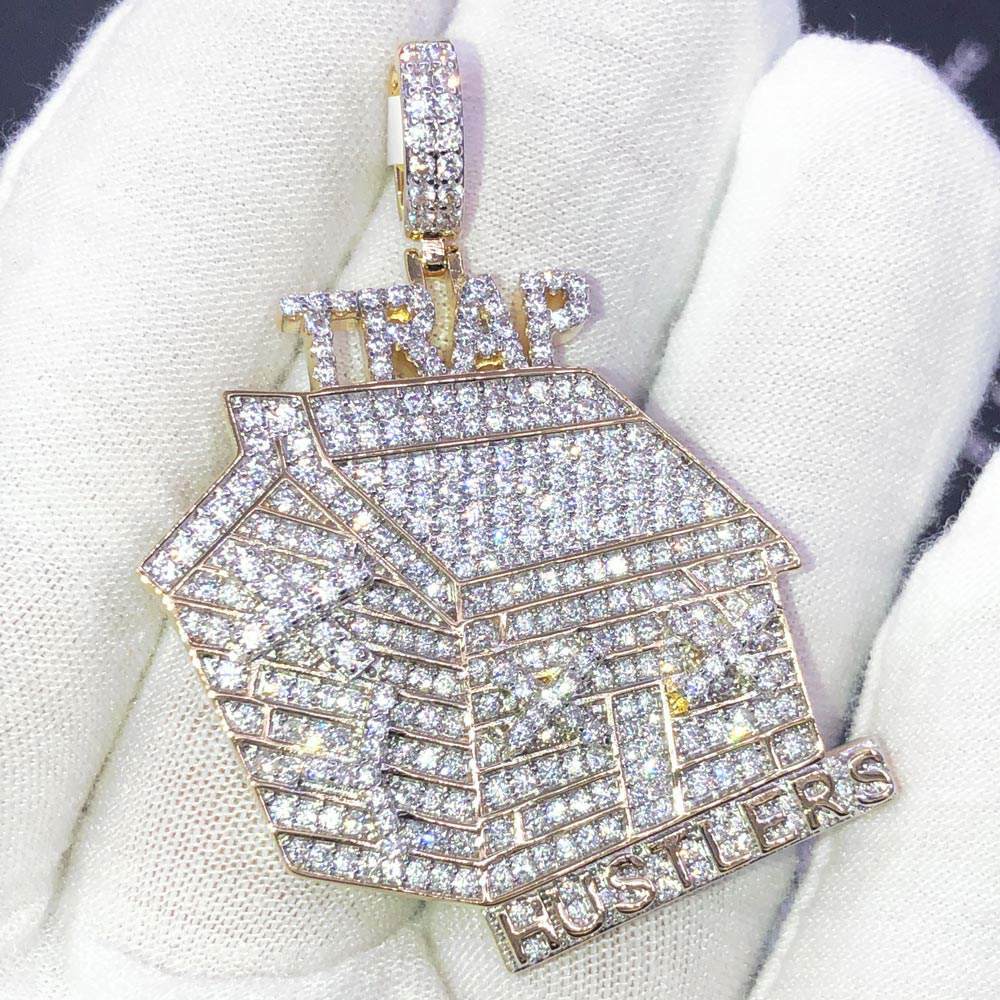 Trap Hustlers CZ Hip Hop Bling Bling Pendant Yellow Gold HipHopBling