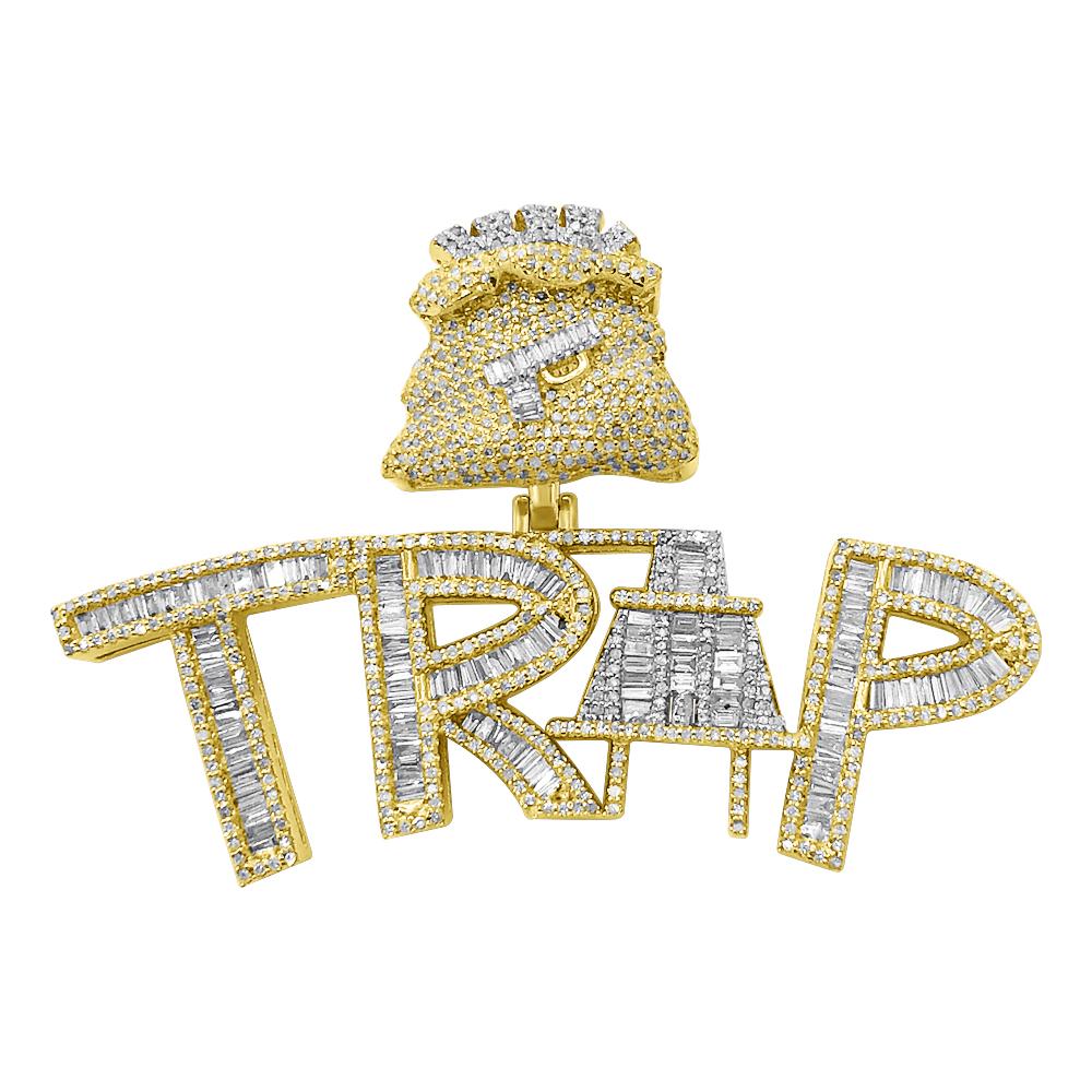 TRAP Plug Baguette Diamond Pendant 3.70cttw 10K Yellow Gold HipHopBling