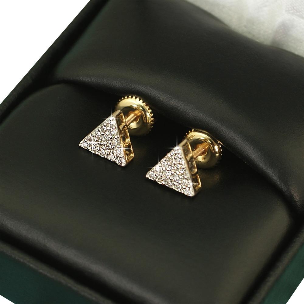 Triangle Pave Diamond Earrings .29cttw 10K Yellow Gold HipHopBling
