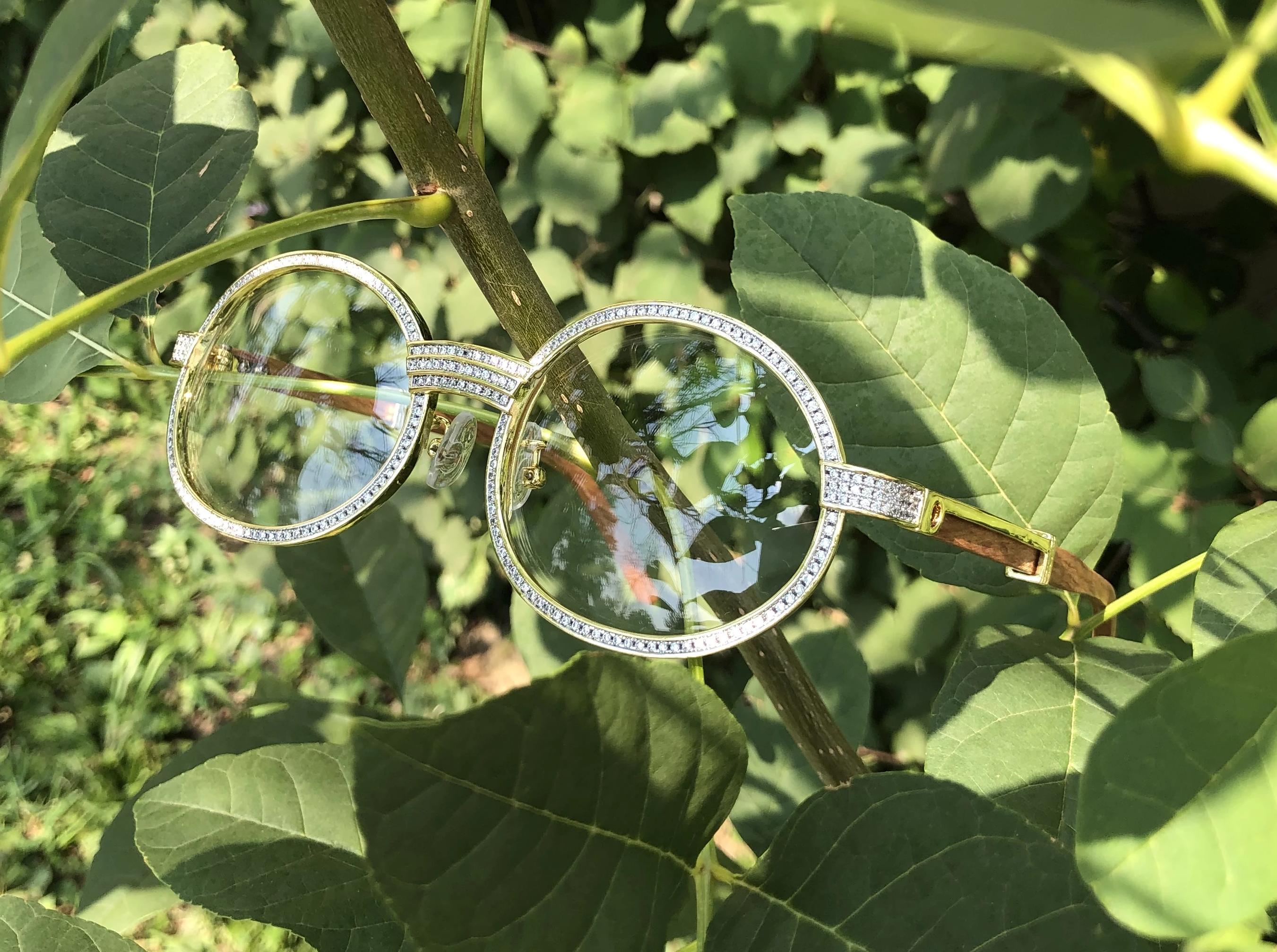Triple Bridge Bling Bling Sunglasses CZ Wooden Frames HipHopBling