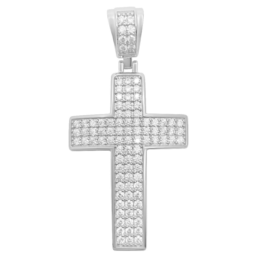 Triple Cross 2.20 Carat VVS Moissanite Pendant .925 Sterling Silver HipHopBling