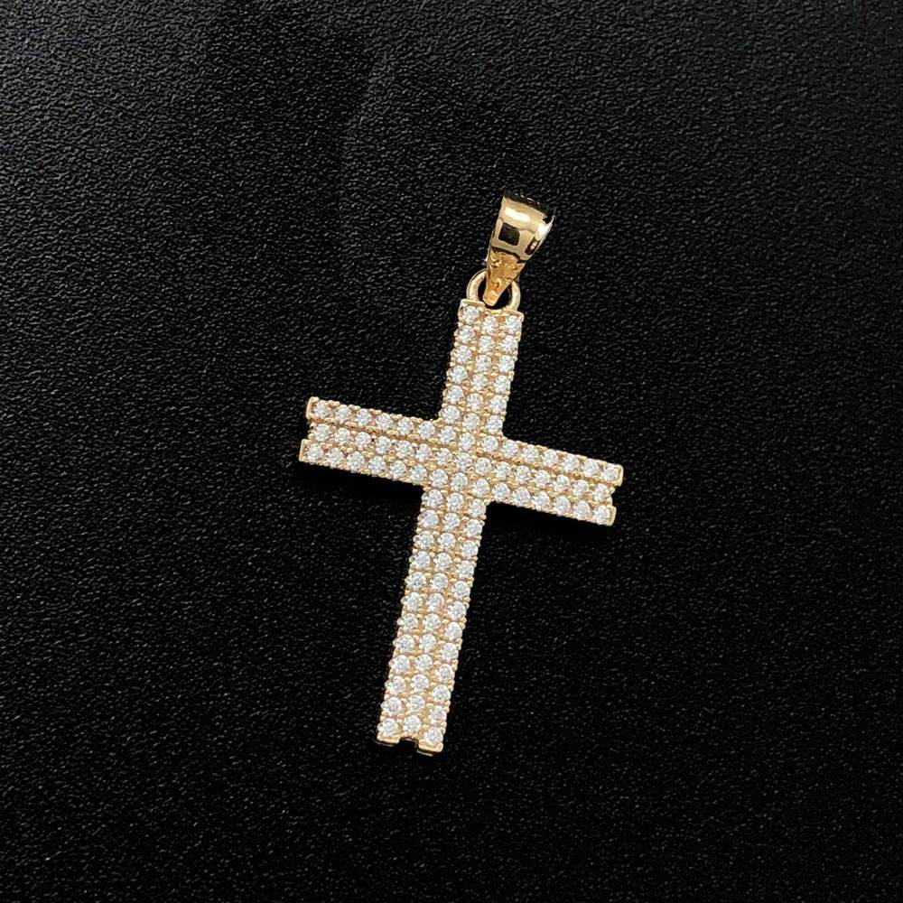 Triple Cross CZ 10K Yellow Gold Pendant HipHopBling