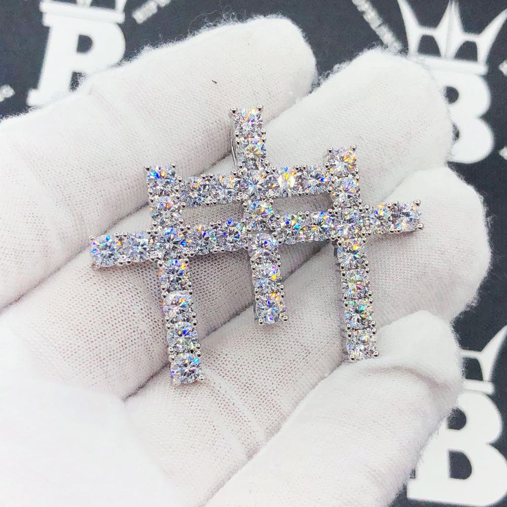 Triple Cross Iced Out Hip Hop Pendant White Gold HipHopBling