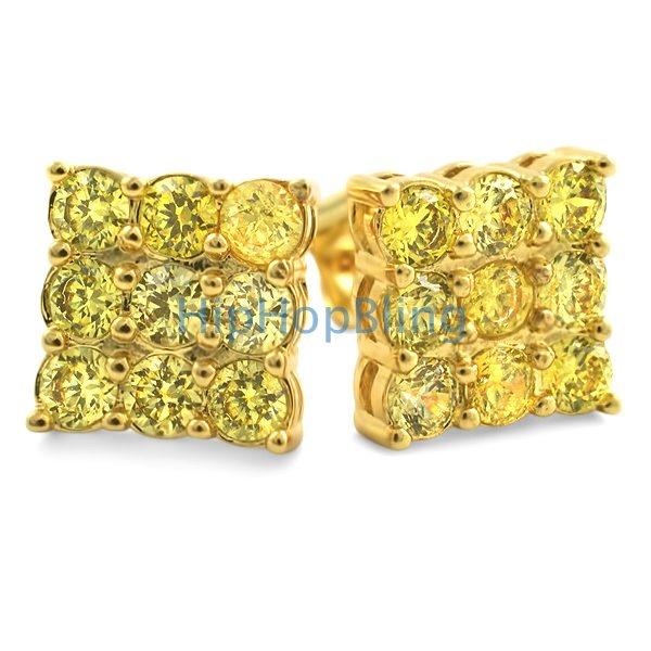 Triple Diamond CZ Lemonade Bling Bling Earrings HipHopBling