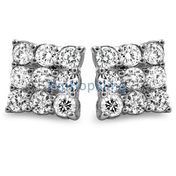 Triple Diamond CZ Rhodium Bling Bling Earrings HipHopBling