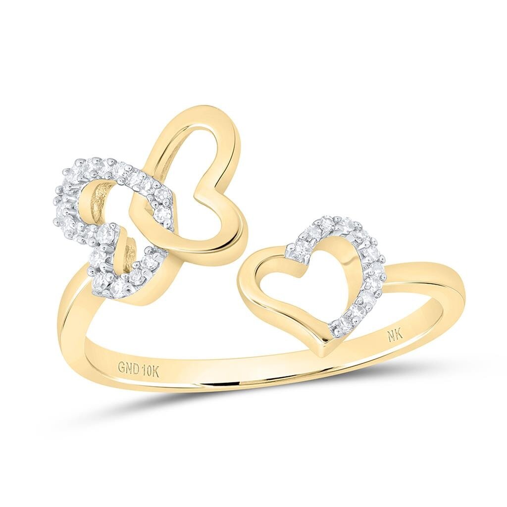 Triple Heart Open Diamond Ring 10K Gold 10K Yellow Gold HipHopBling