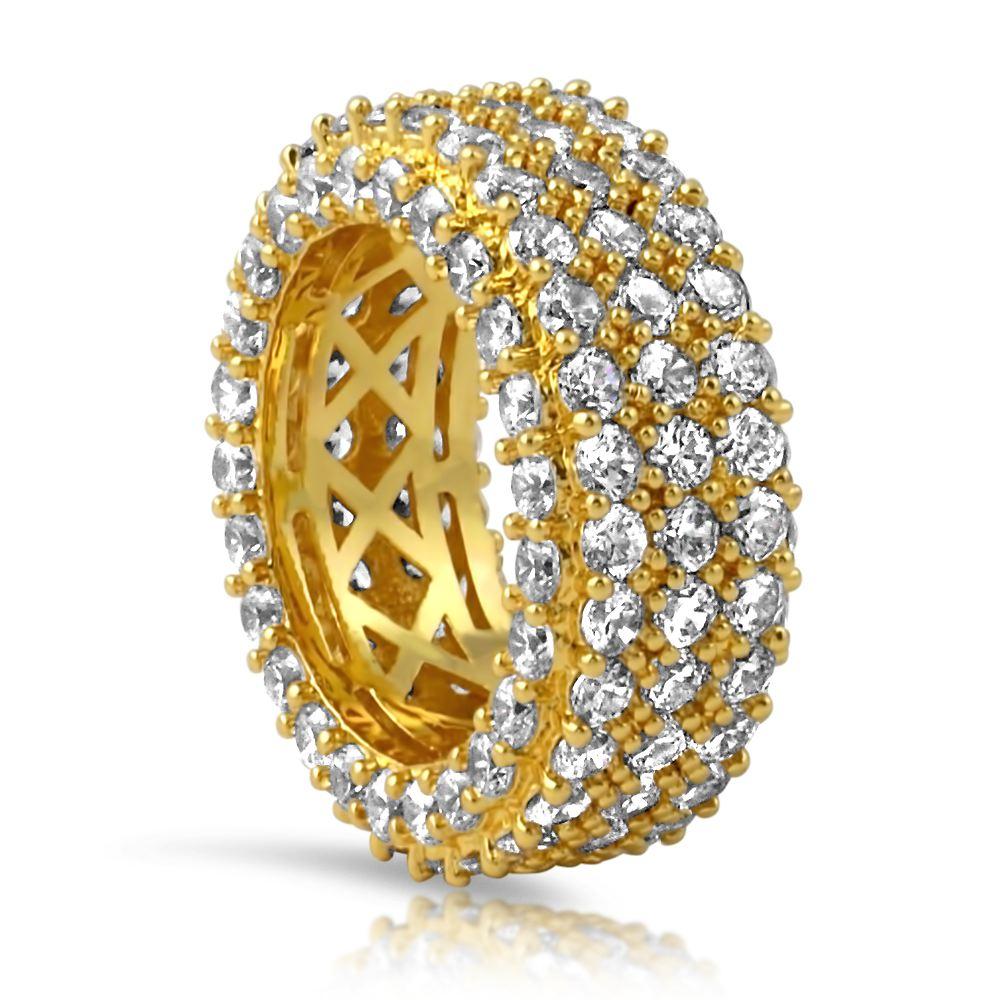 Triple Ice Decker 360 CZ Eternity Hip Hop Ring Band in Gold HipHopBling